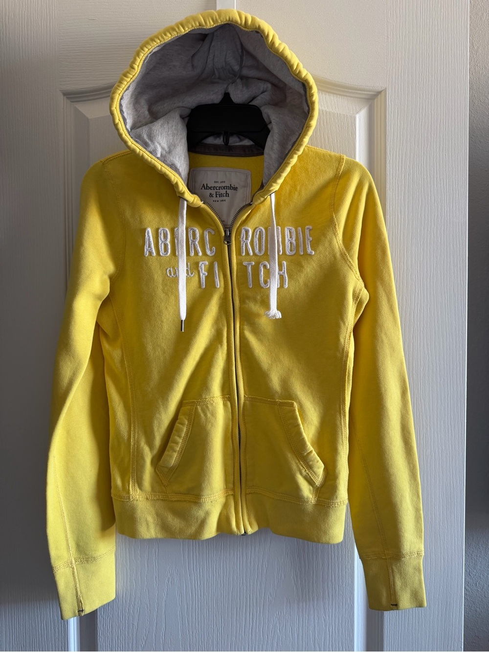 Abercrombie & Fitch Yellow Zip Hoodie with Gray Lining
